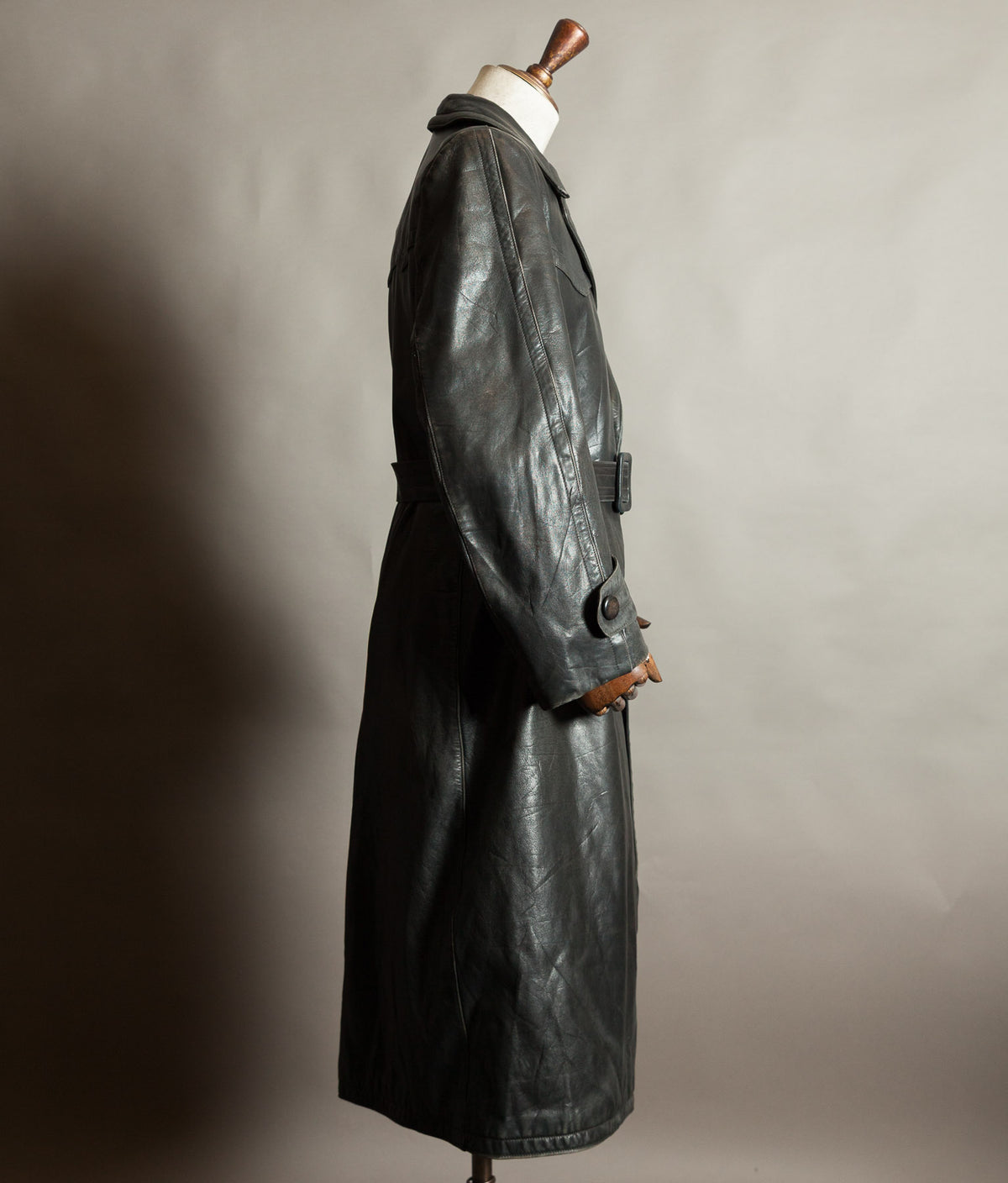 Original 1940s German WWII Private-Purchase Leather Officer Trench Coat
