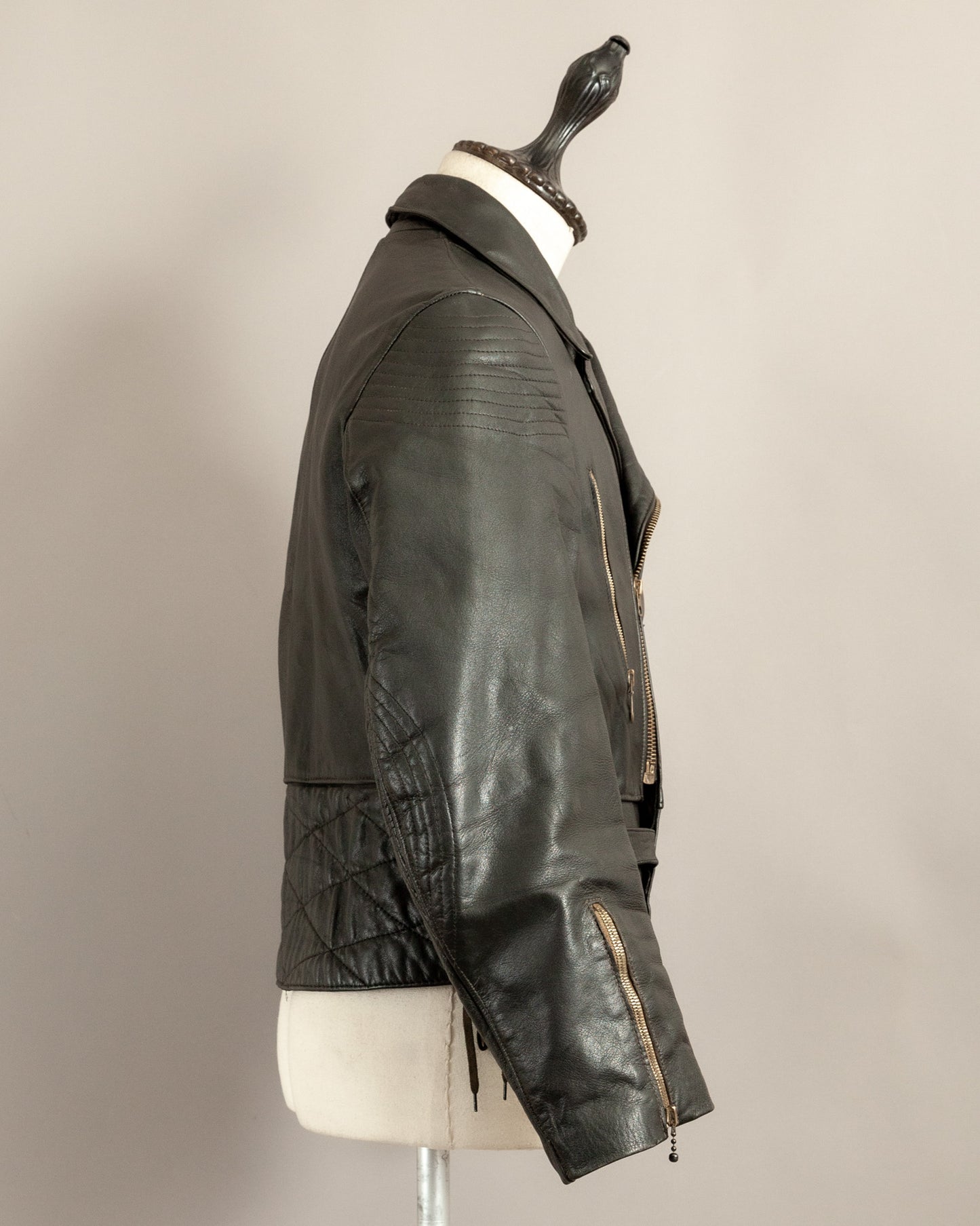 Vintage 1950s German Black Leather Motorcycle Jacket Small (38)