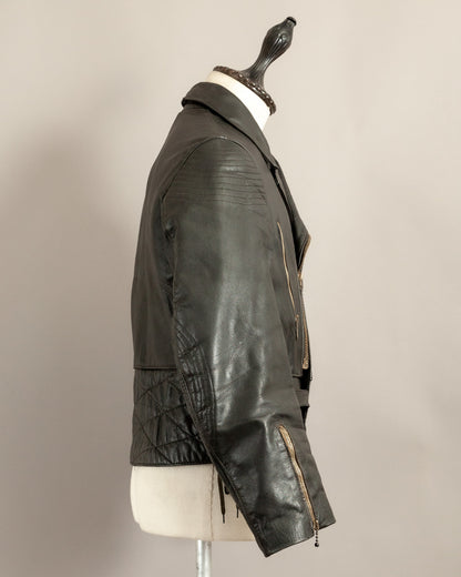 Vintage 1950s German Black Leather Motorcycle Jacket Small (38)