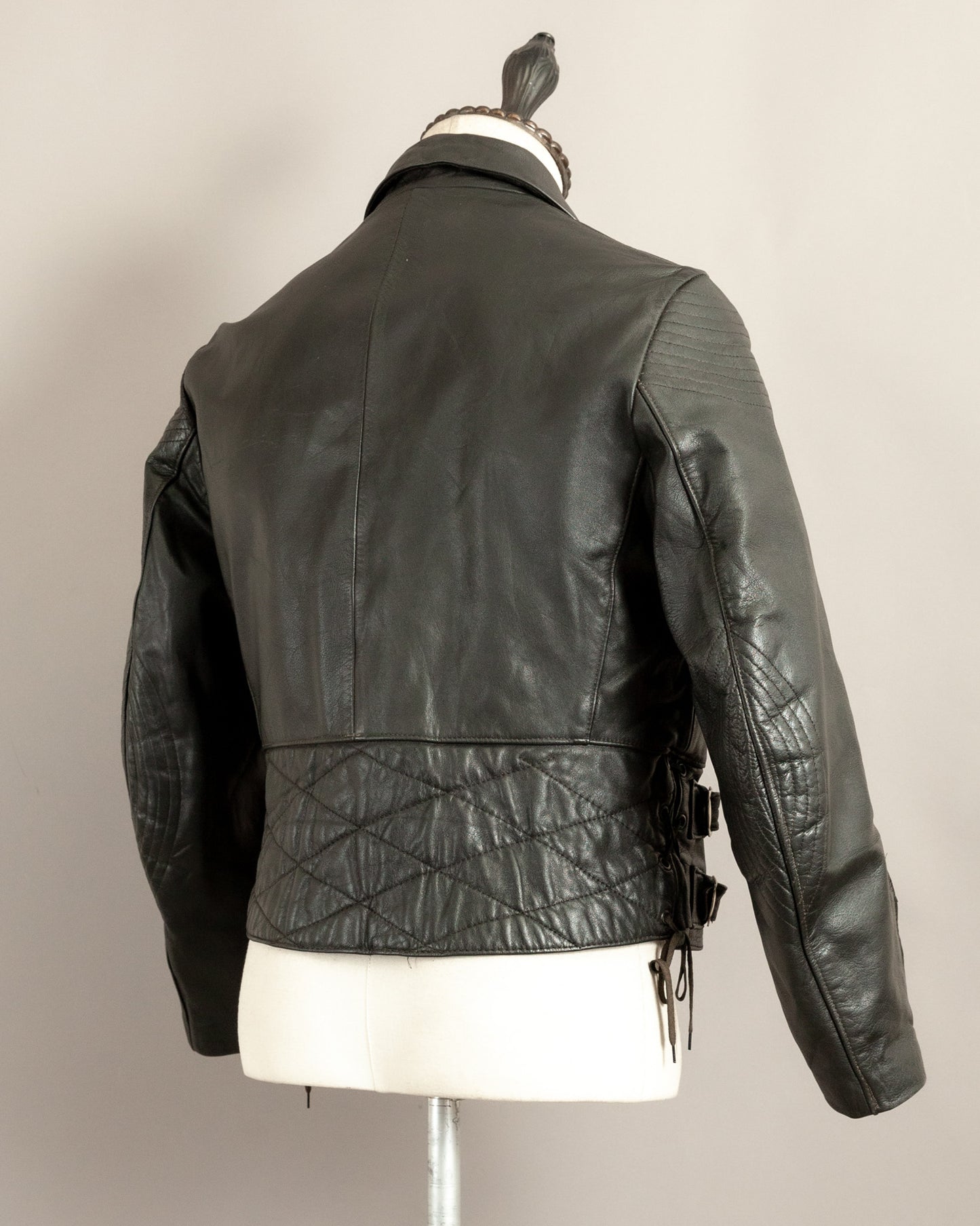 Vintage 1950s German Black Leather Motorcycle Jacket Small (38)