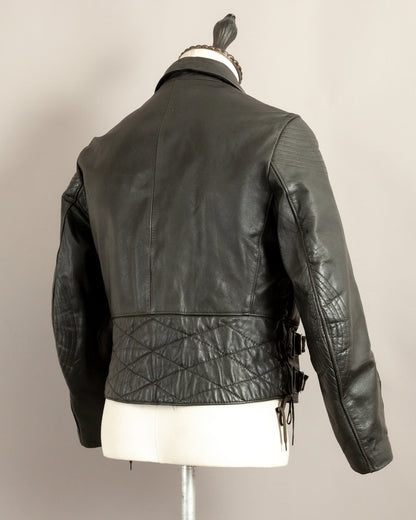 Vintage 1950s German Black Leather Motorcycle Jacket Small (38)