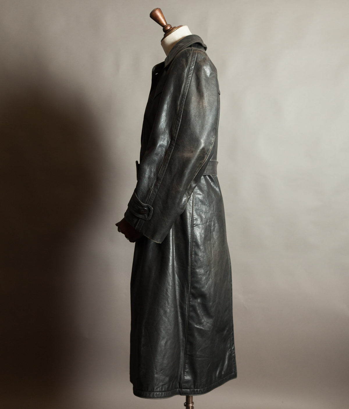 Original 1940s German WWII Private-Purchase Leather Officer Trench Coat