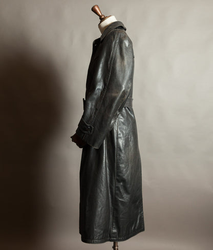 Original 1940s German WWII Private-Purchase Leather Officer Trench Coat