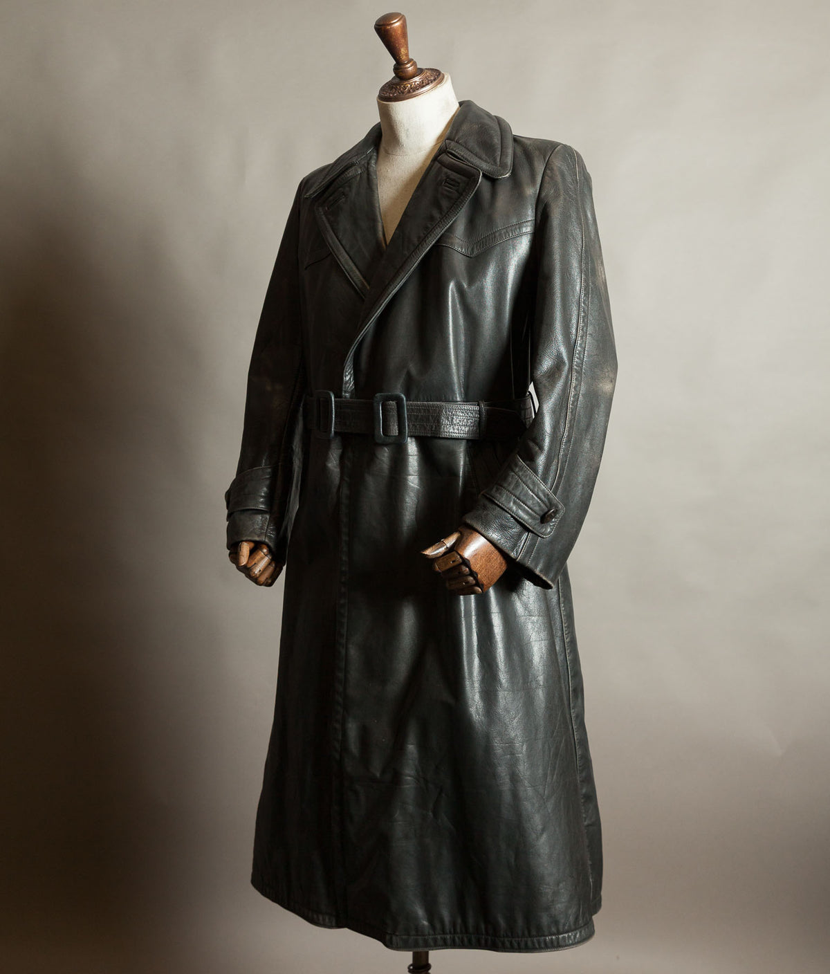 Original 1940s German WWII Private-Purchase Leather Officer Trench Coat