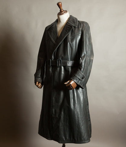Original 1940s German WWII Private-Purchase Leather Officer Trench Coat