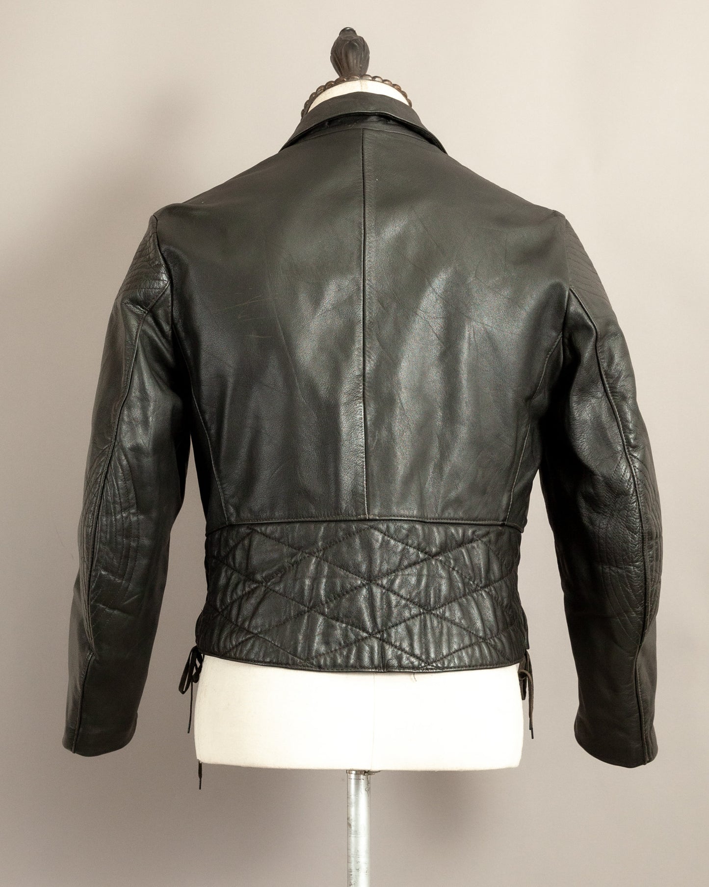 Vintage 1950s German Black Leather Motorcycle Jacket Small (38)