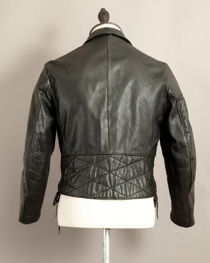 Vintage 1950s German Black Leather Motorcycle Jacket Small (38)