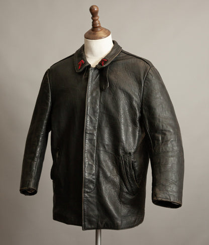 Vintage 1950s French Pompier Fireman Leather Jacket