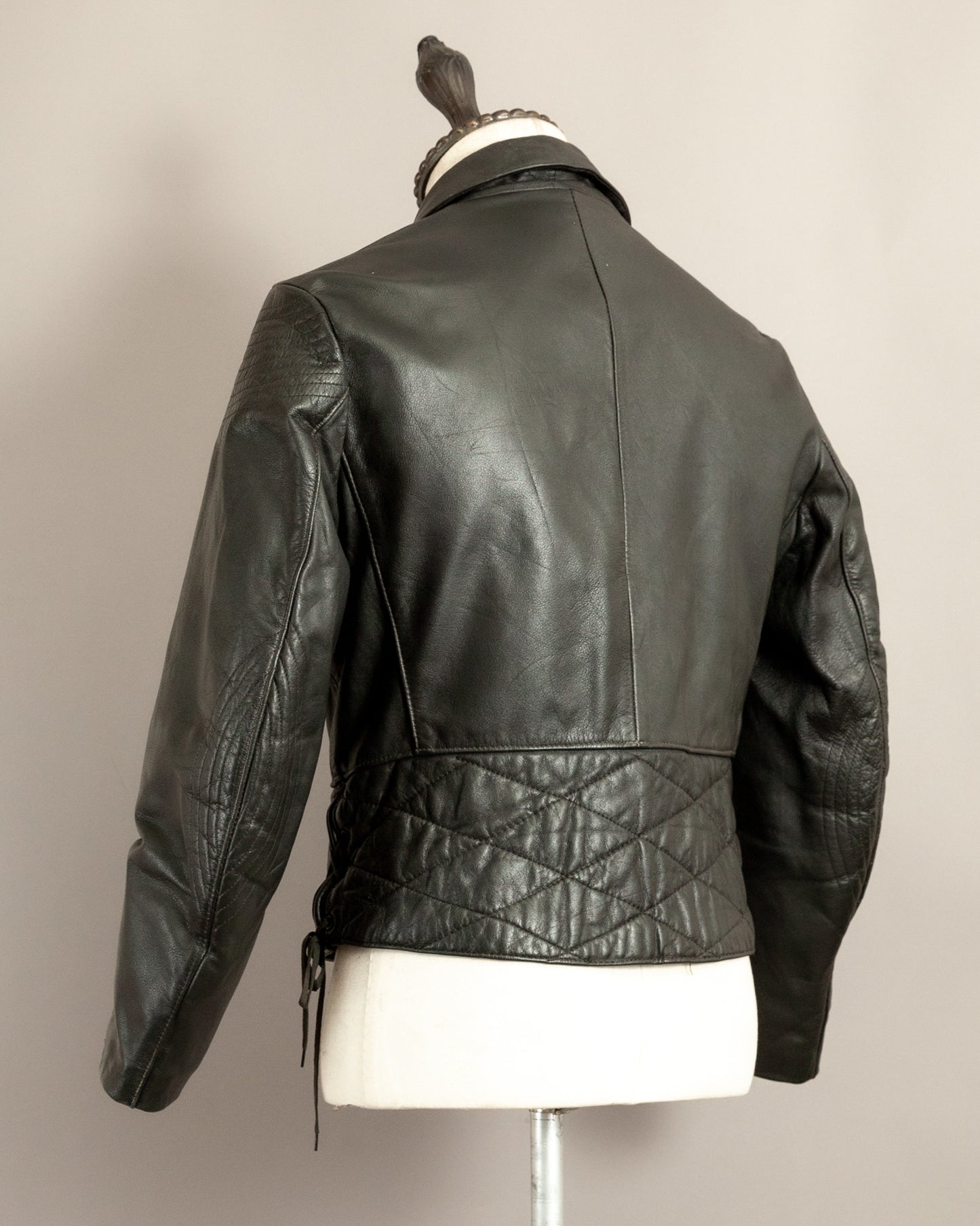 Vintage 1950s German Black Leather Motorcycle Jacket Small (38)