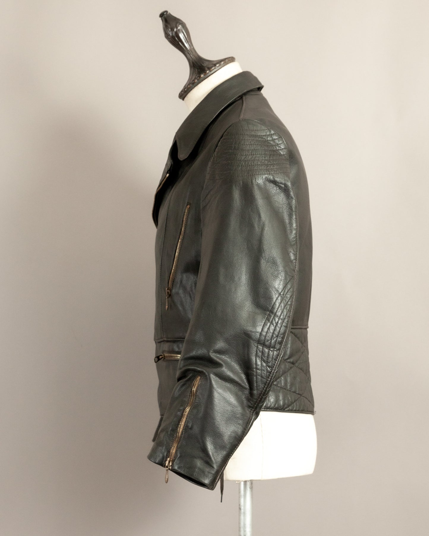 Vintage 1950s German Black Leather Motorcycle Jacket Small (38)