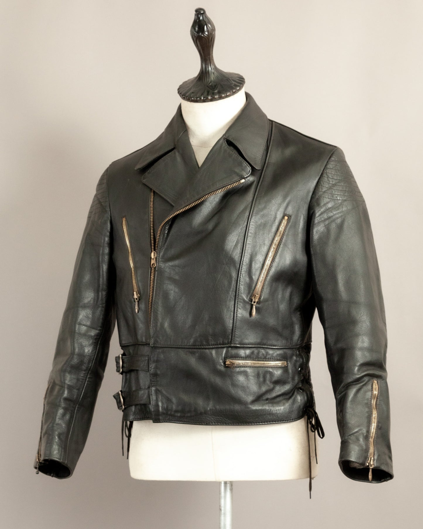 Vintage 1950s German Black Leather Motorcycle Jacket Small (38)