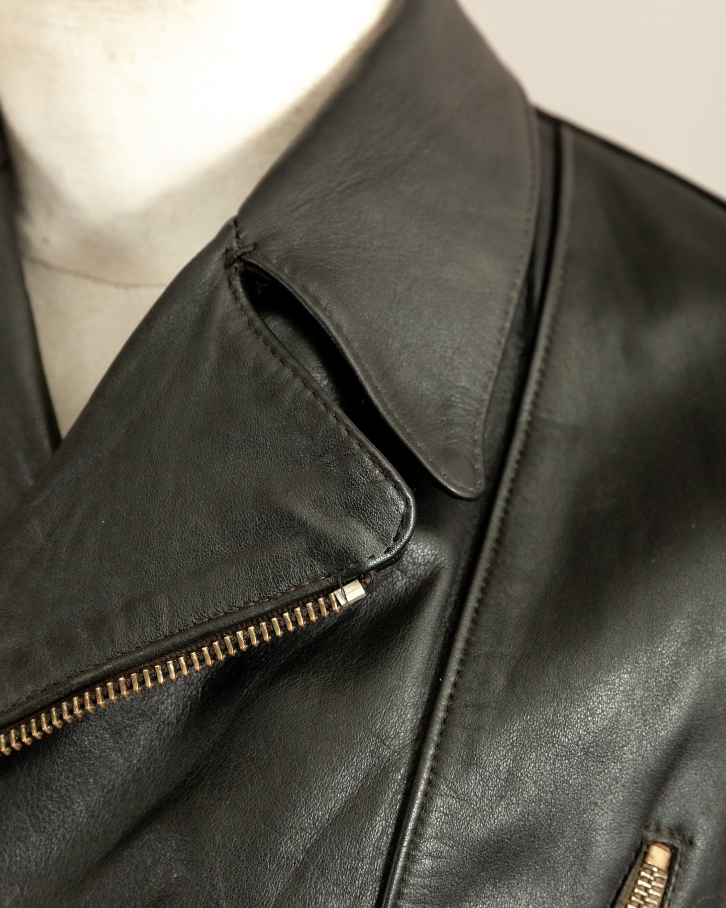 Vintage 1950s German Black Leather Motorcycle Jacket Small (38)