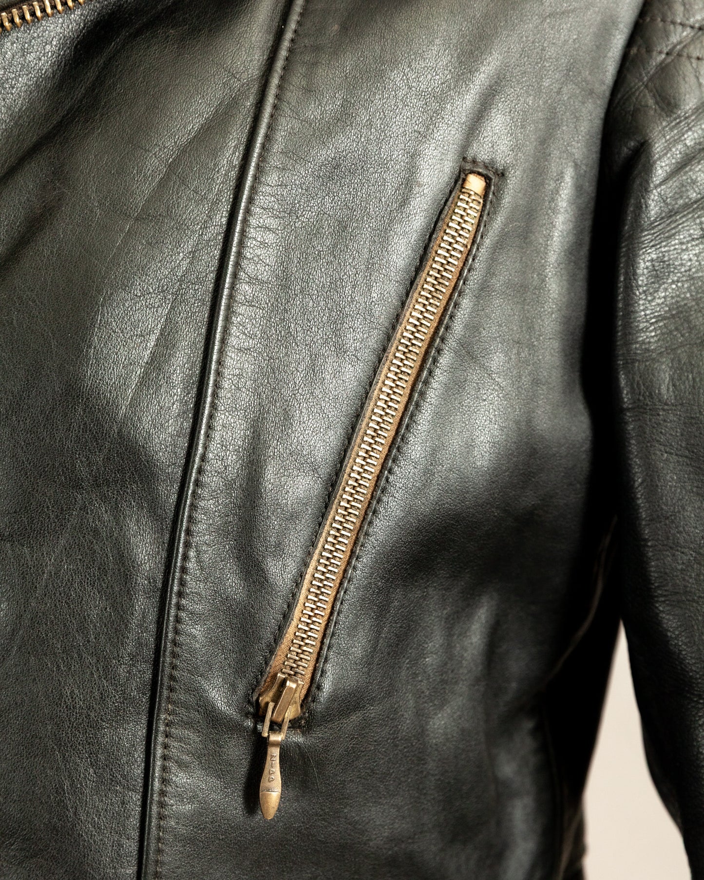 Vintage 1950s German Black Leather Motorcycle Jacket Small (38)