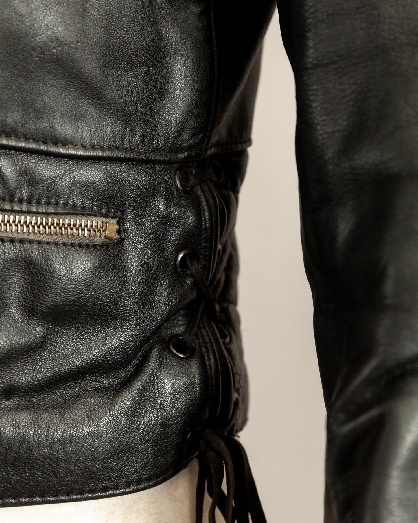 Vintage 1950s German Black Leather Motorcycle Jacket Small (38)