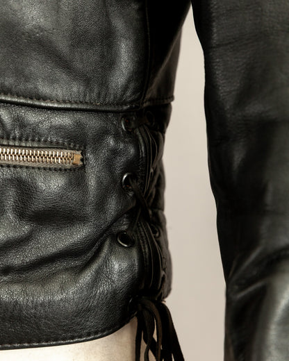 Vintage 1950s German Black Leather Motorcycle Jacket Small (38)