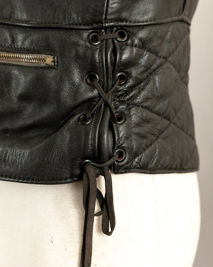 Vintage 1950s German Black Leather Motorcycle Jacket Small (38)