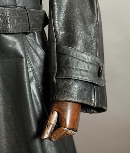Original 1940s German WWII Private-Purchase Leather Officer Trench Coat