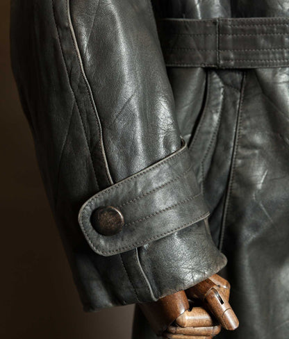 Original 1940s German WWII Private-Purchase Leather Officer Trench Coat