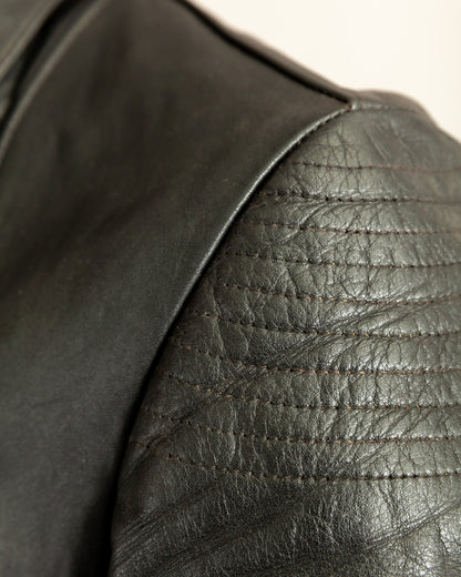 Vintage 1950s German Black Leather Motorcycle Jacket Small (38)