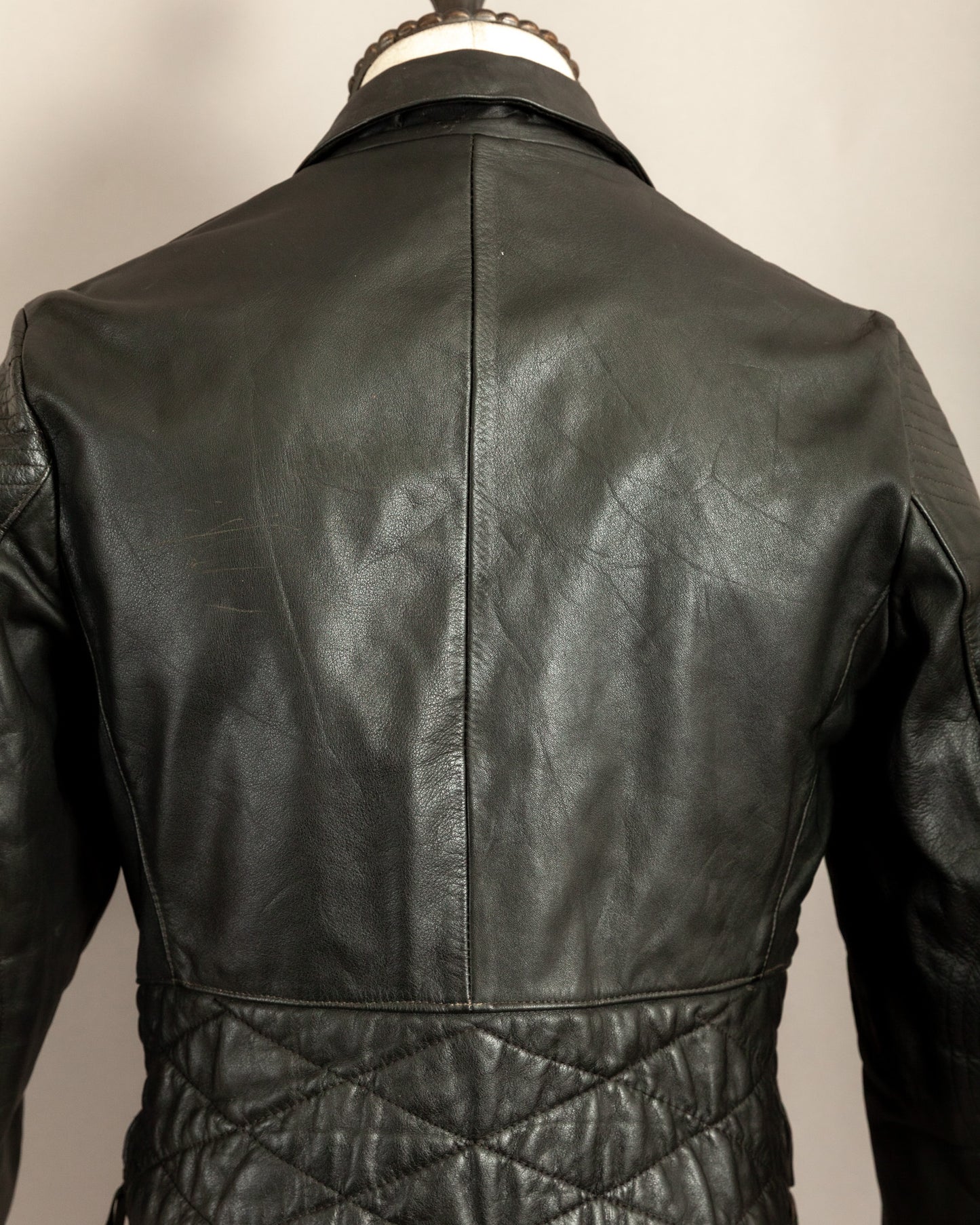 Vintage 1950s German Black Leather Motorcycle Jacket Small (38)