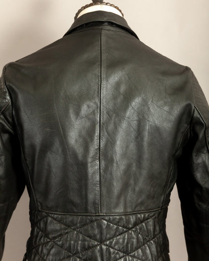 Vintage 1950s German Black Leather Motorcycle Jacket Small (38)