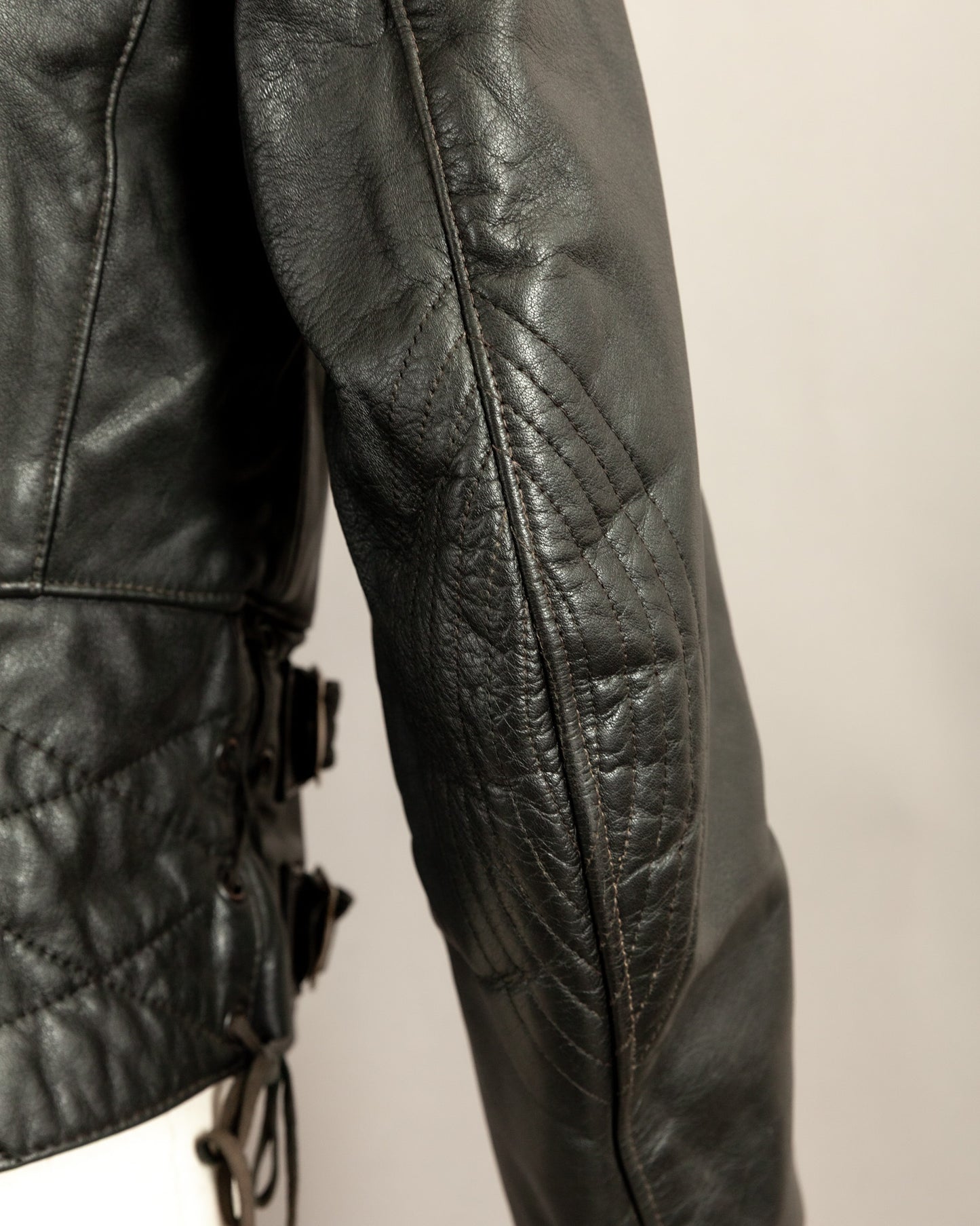 Vintage 1950s German Black Leather Motorcycle Jacket Small (38)