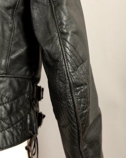Vintage 1950s German Black Leather Motorcycle Jacket Small (38)