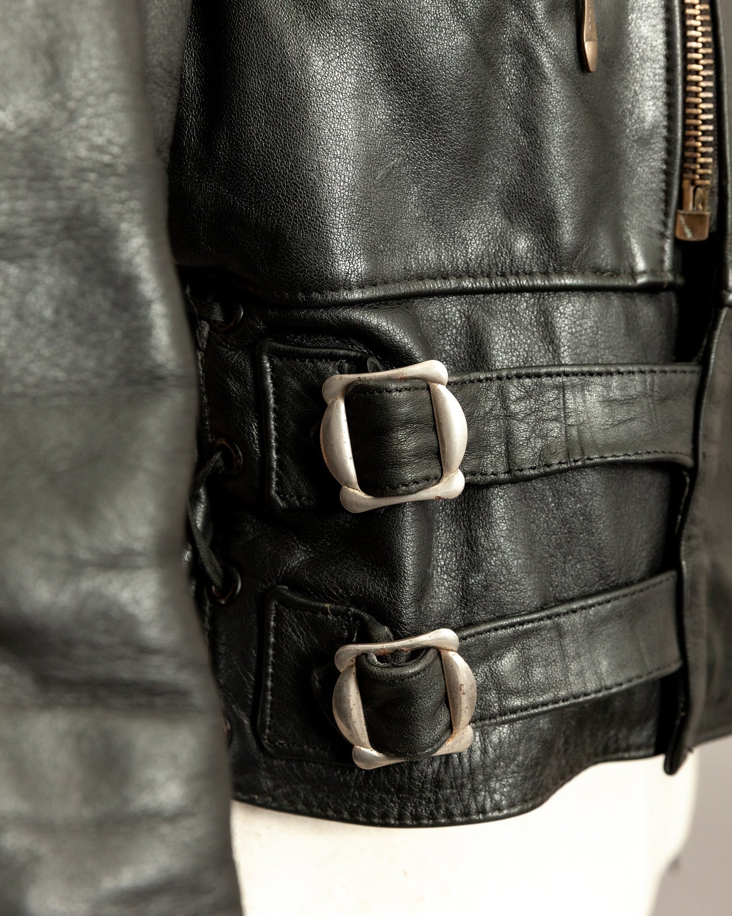 Vintage 1950s German Black Leather Motorcycle Jacket Small (38)