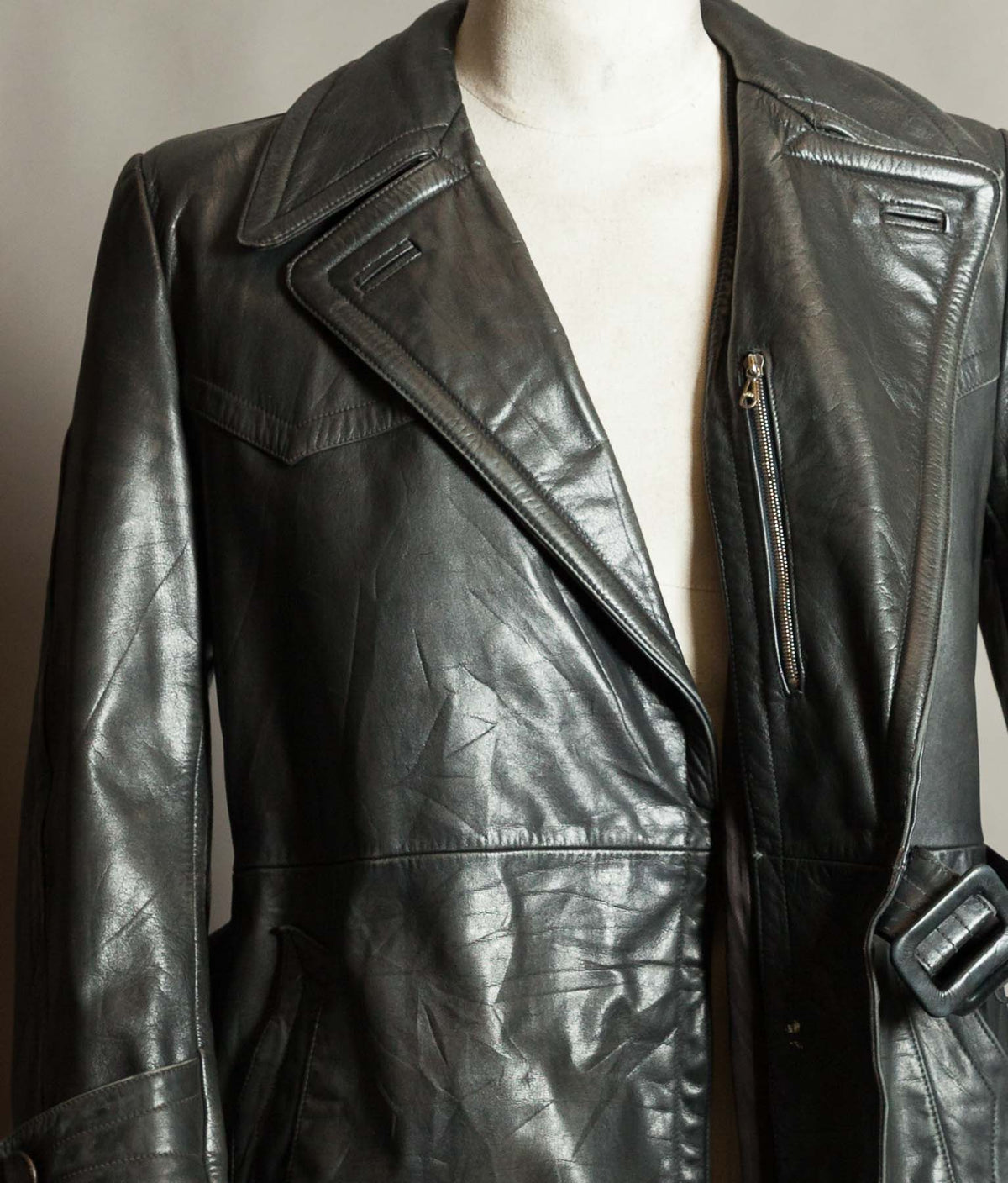Original 1940s German WWII Private-Purchase Leather Officer Trench Coat