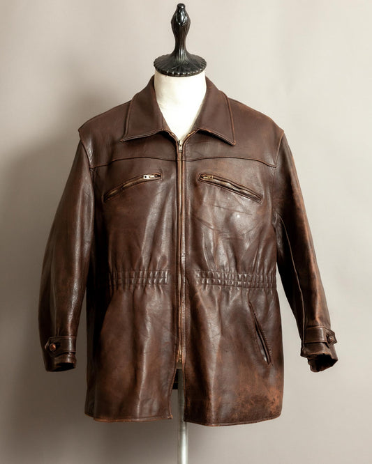 Vintage 1940s French Horsehide Leather Car Coat Large (44S)