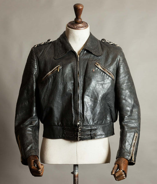 Original 1950s Swiss Leather Motorcycle Jacket, Riri & ZIPP Hardware