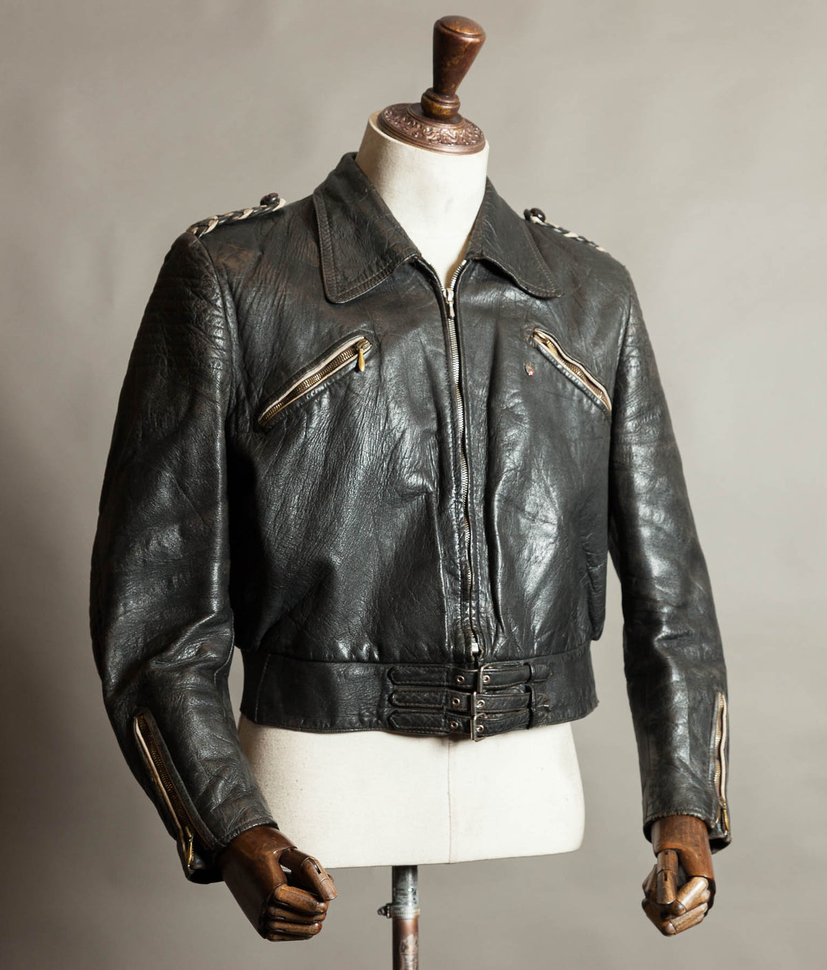 Original 1950s Swiss Leather Motorcycle Jacket, Riri & ZIPP Hardware
