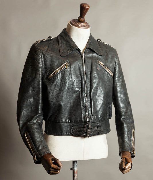 Original 1950s Swiss Leather Motorcycle Jacket, Riri & ZIPP Hardware