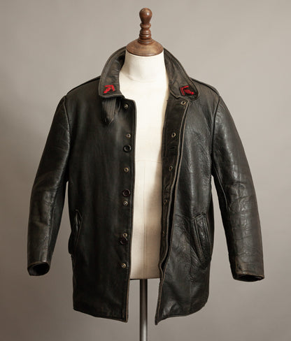 Vintage 1950s French Pompier Fireman Leather Jacket