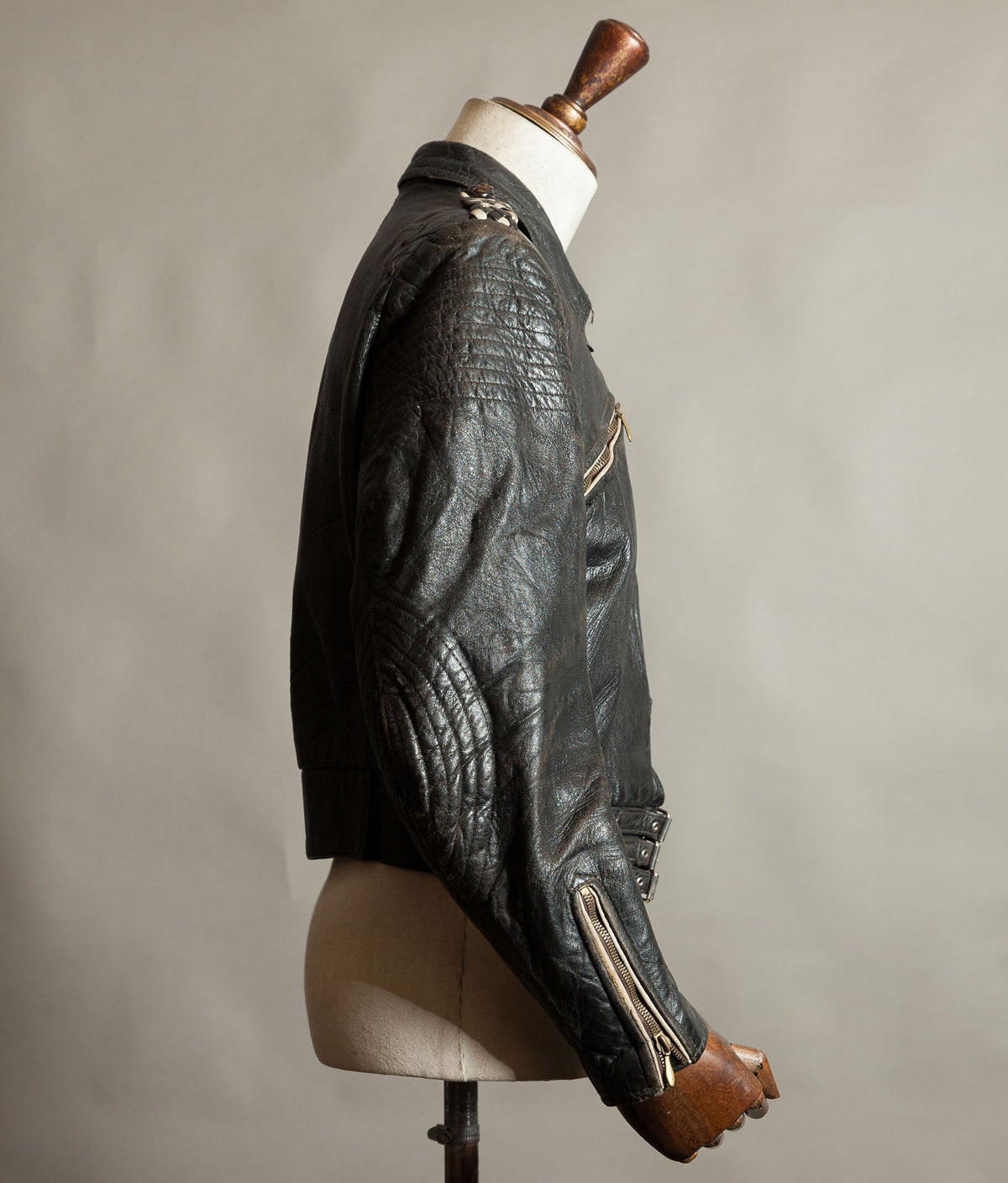 Original 1950s Swiss Leather Motorcycle Jacket, Riri & ZIPP Hardware