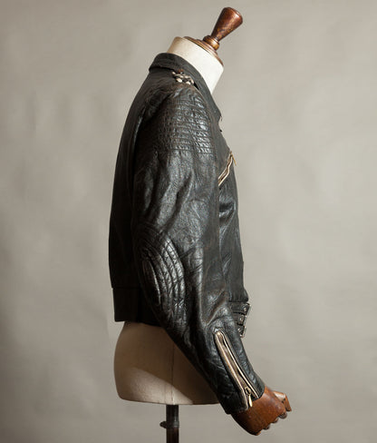 Original 1950s Swiss Leather Motorcycle Jacket, Riri & ZIPP Hardware