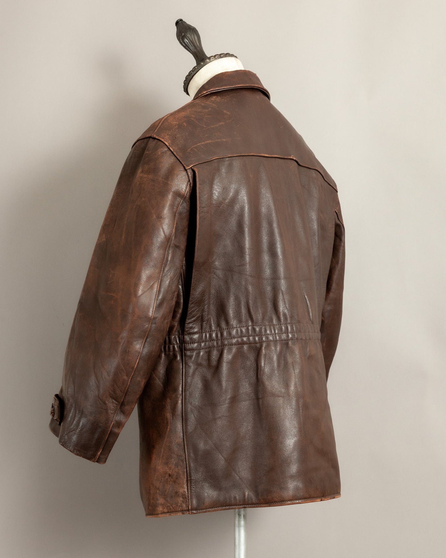 Vintage 1940s French Horsehide Leather Car Coat Large (44S)