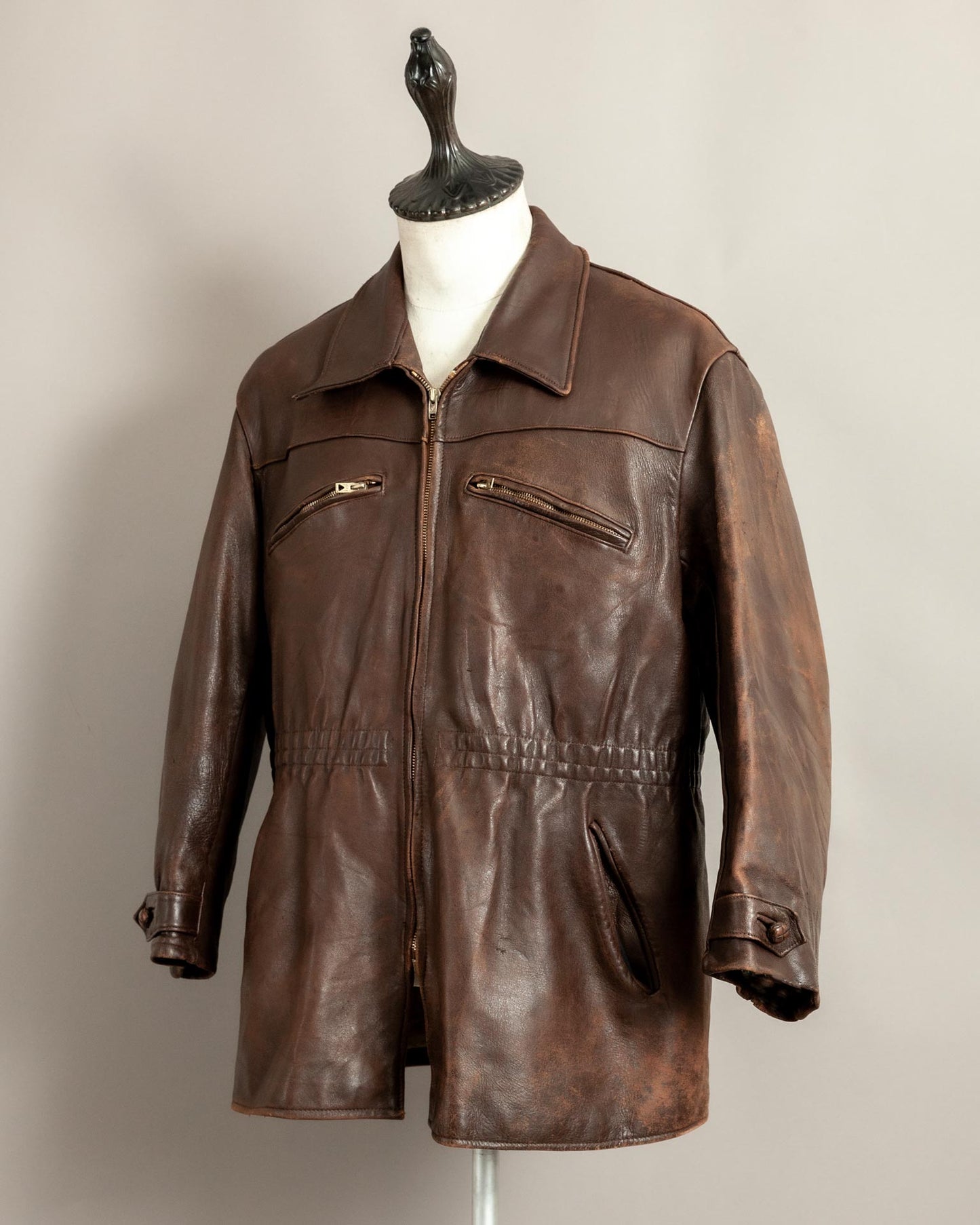 Vintage 1940s French Horsehide Leather Car Coat Large (44S)