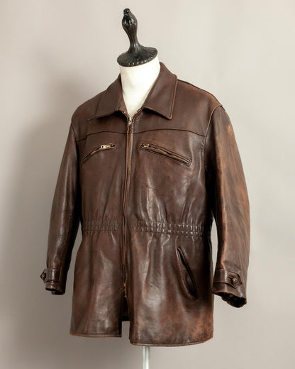 Vintage 1940s French Horsehide Leather Car Coat Large (44S)