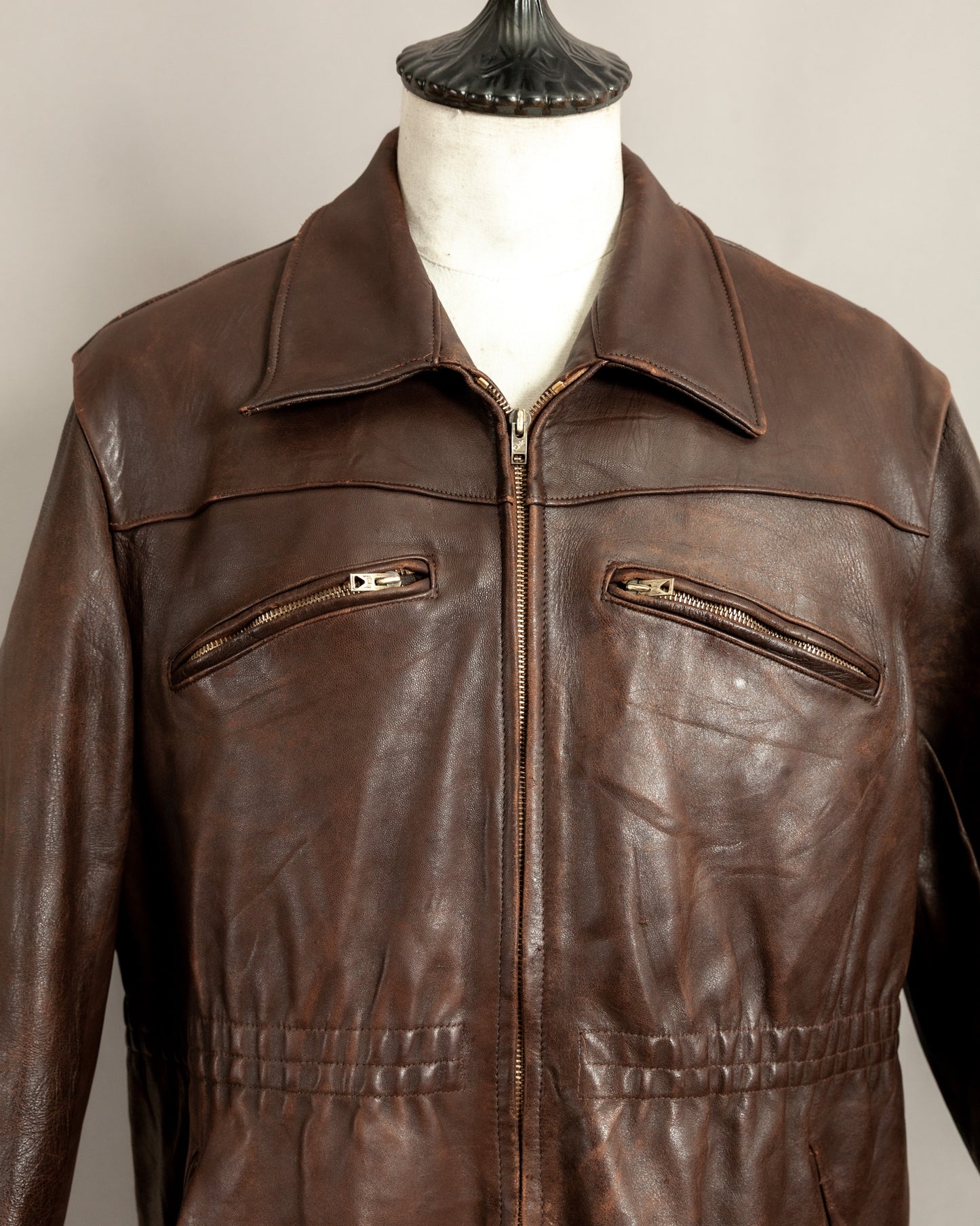 Vintage 1940s French Horsehide Leather Car Coat Large (44S)