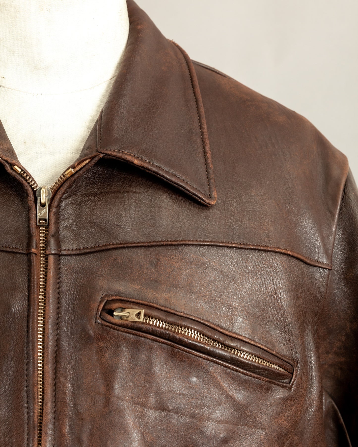 Vintage 1940s French Horsehide Leather Car Coat Large (44S)