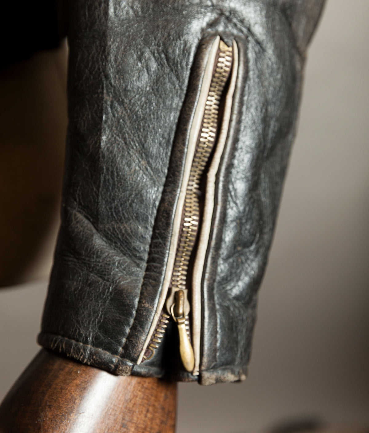 Original 1950s Swiss Leather Motorcycle Jacket, Riri & ZIPP Hardware