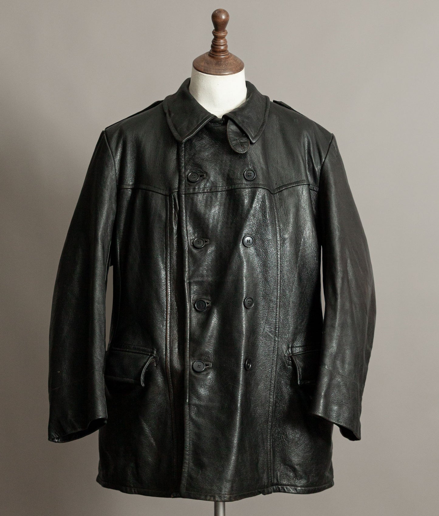 Vintage 1940s Swedish military leather motor coat Motorkavaj m/1915 goatskin