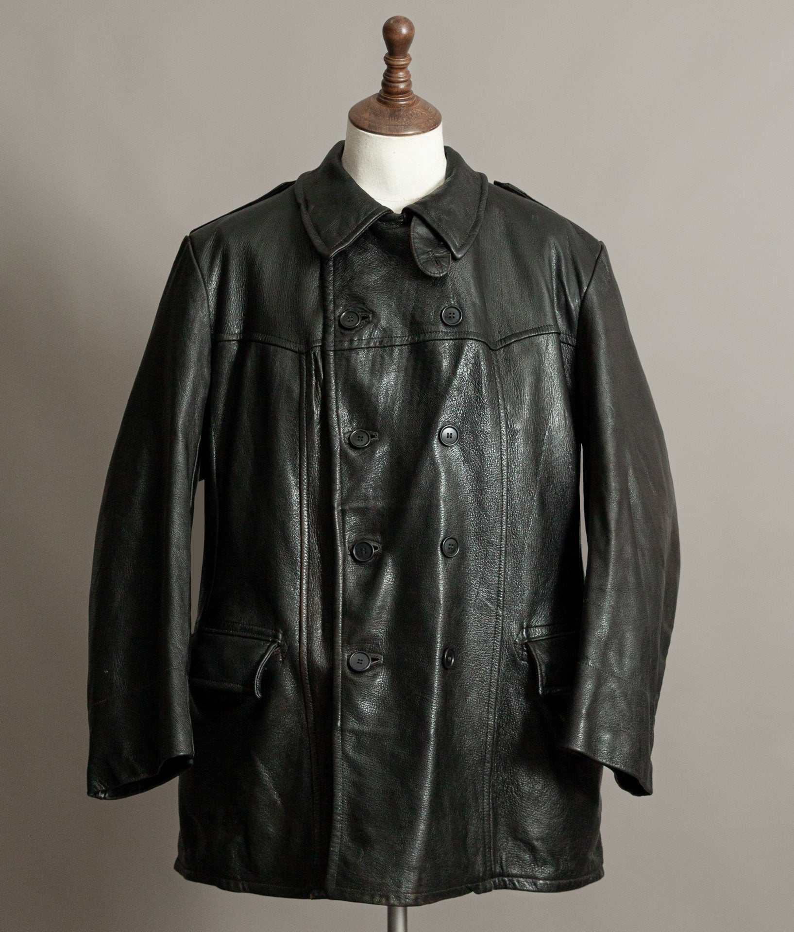 Vintage 1940s Swedish military leather motor coat Motorkavaj m/1915 goatskin