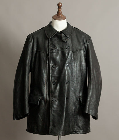 Vintage 1940s Swedish military leather motor coat Motorkavaj m/1915 goatskin