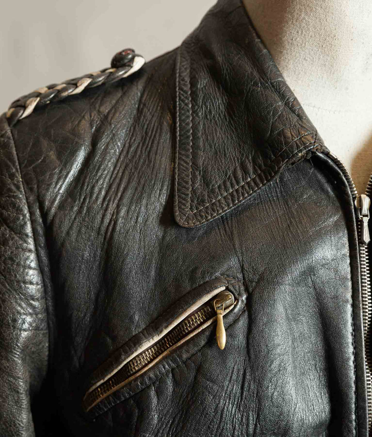 Original 1950s Swiss Leather Motorcycle Jacket, Riri & ZIPP Hardware