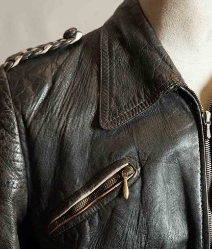 Original 1950s Swiss Leather Motorcycle Jacket, Riri & ZIPP Hardware