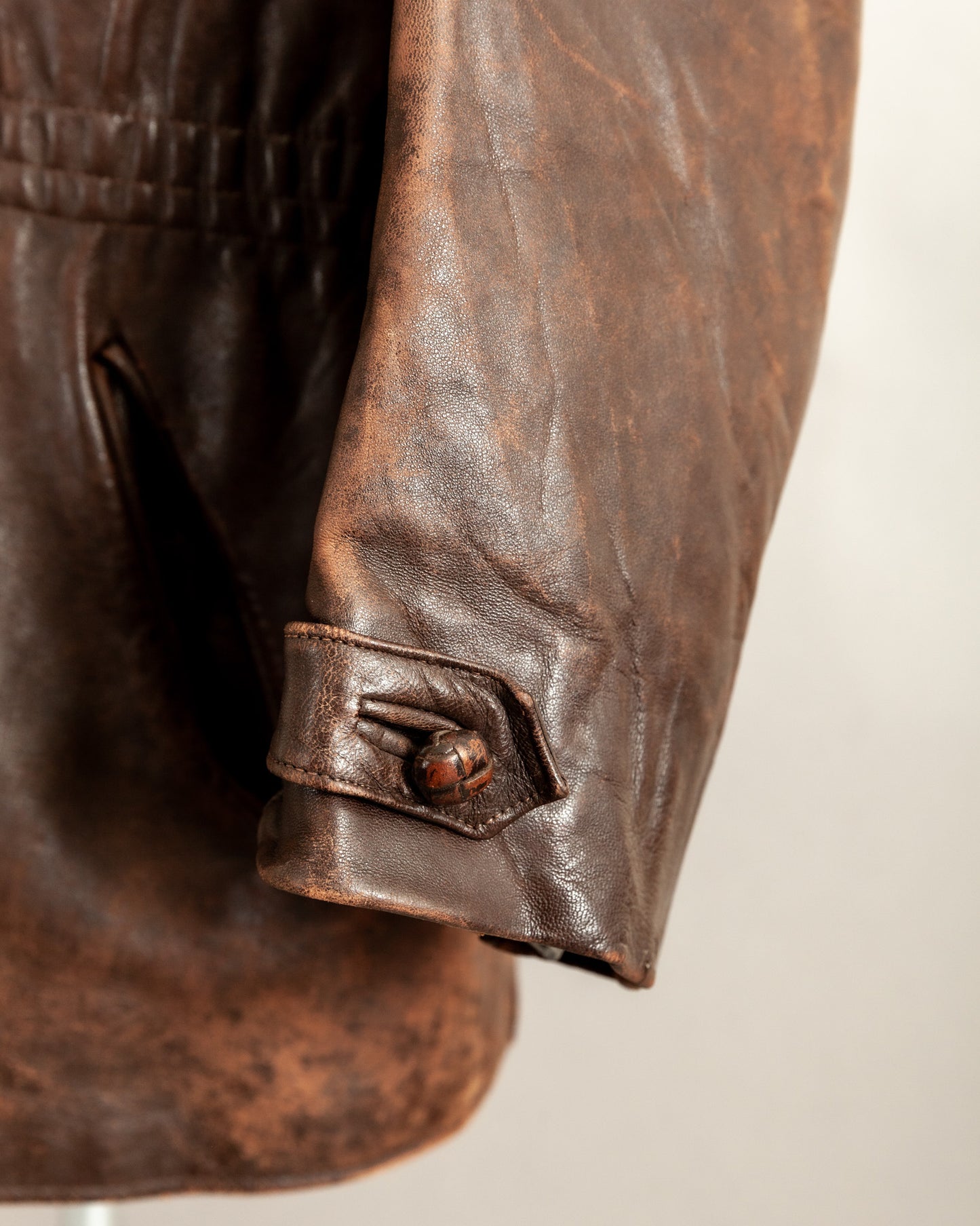 Vintage 1940s French Horsehide Leather Car Coat Large (44S)