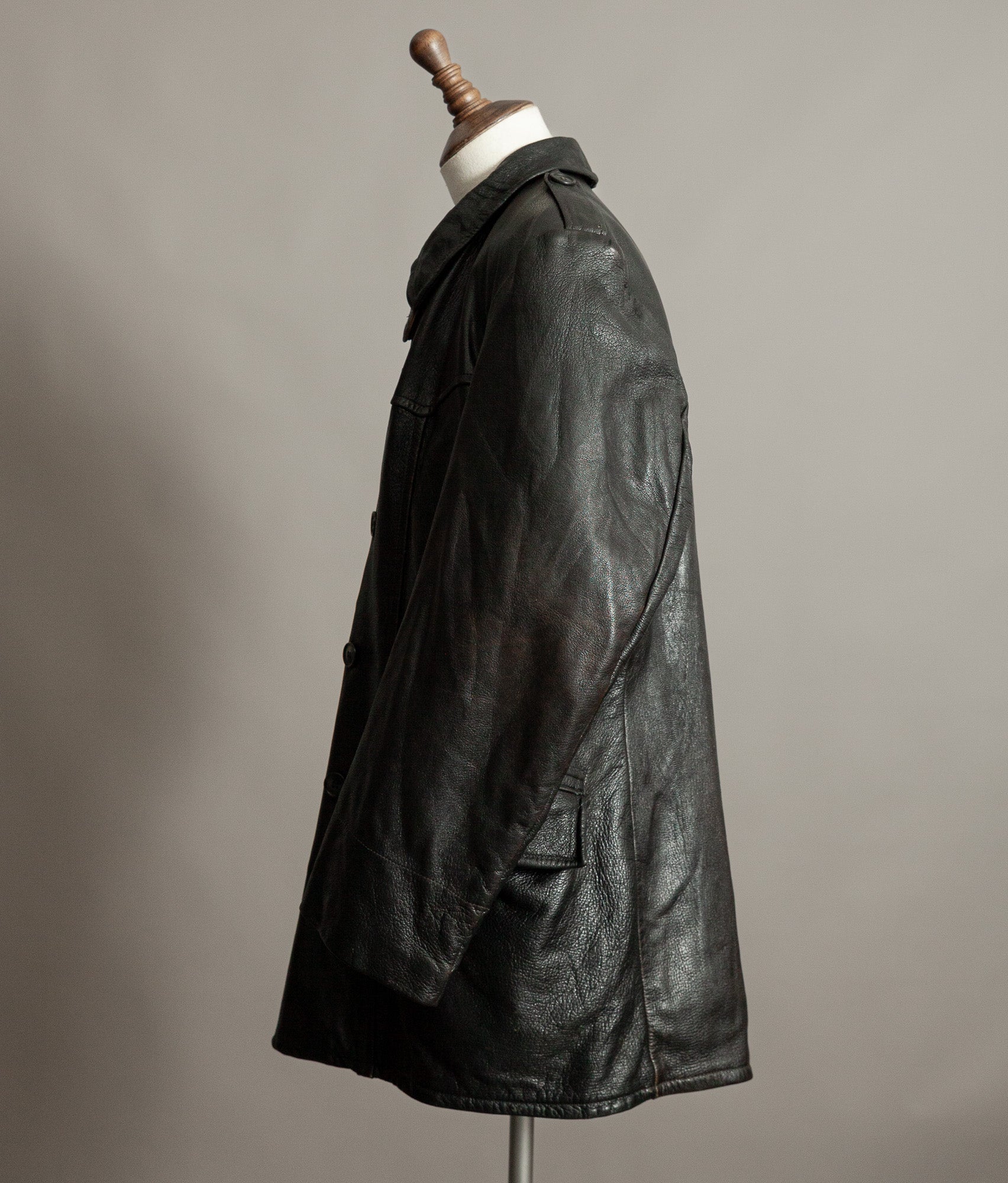 Vintage 1940s Swedish Military Leather Motor Coat Motorkavaj m/1915
