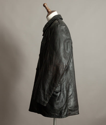 Vintage 1940s Swedish Military Leather Motor Coat Motorkavaj m/1915